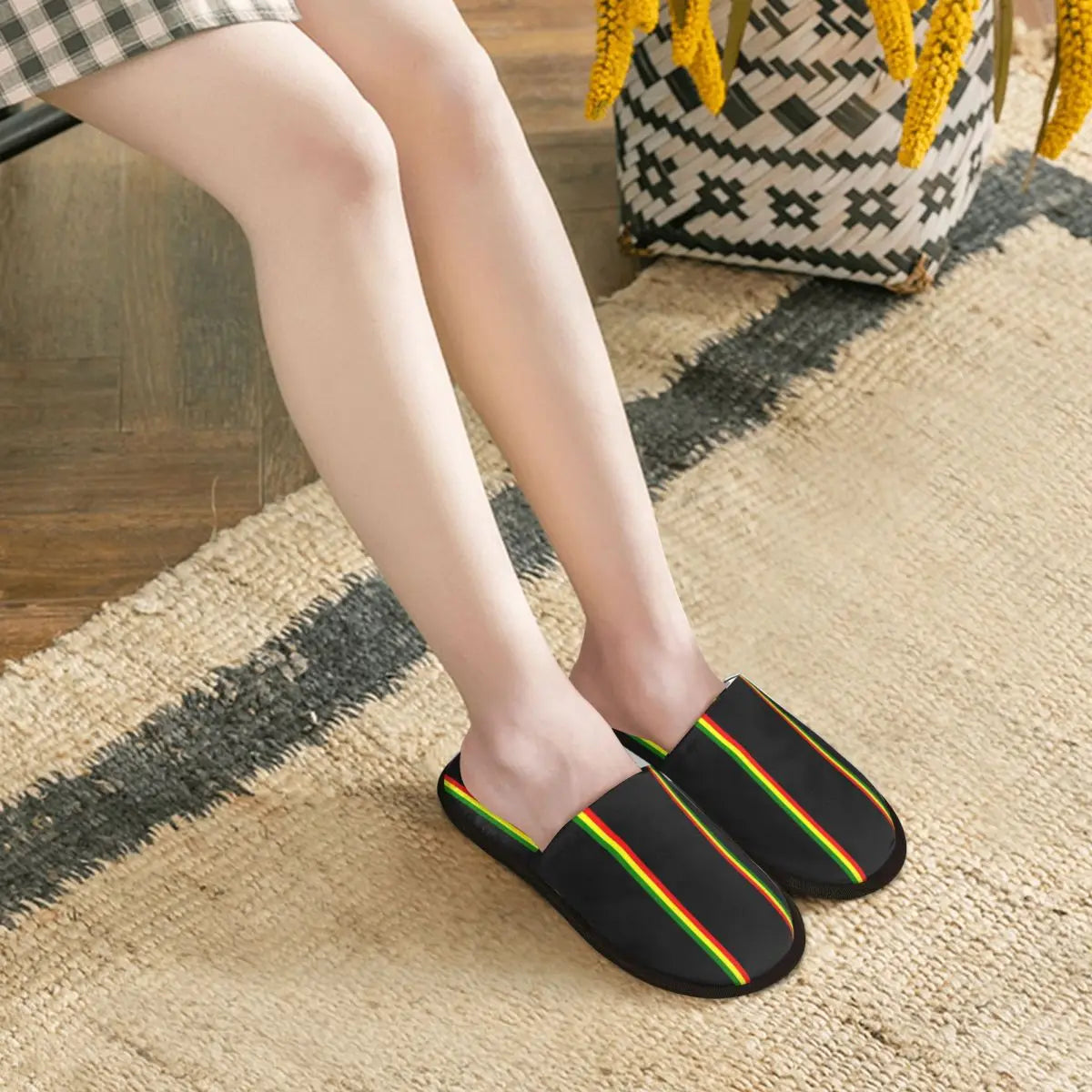 Rasta Stripe Memory Foam Slippers 